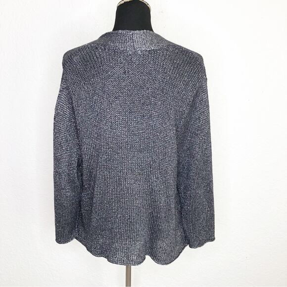 Eileen Fisher charcoal gray metallic open front crochet knit cardigan sweater XL - Picture 2 of 15